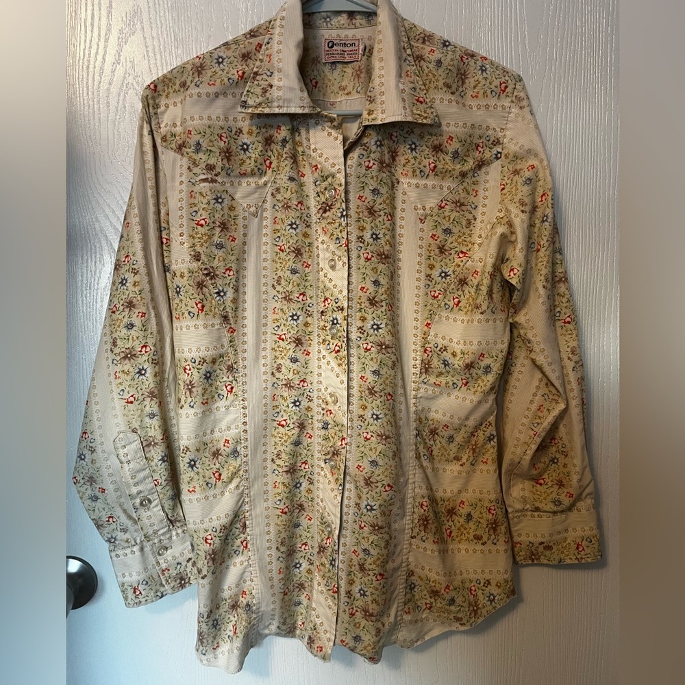 Vintage 70’s 80’s Fenton Floral Buttercream Western Button Down Women’s 18